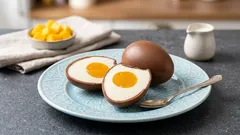 Suklaamunat vaniljamoussella ja mangosydämellä – näyttävä pääsiäisjälkiruoka